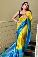 Yellow Color Kanchipuram Silk Saree with Zari Border