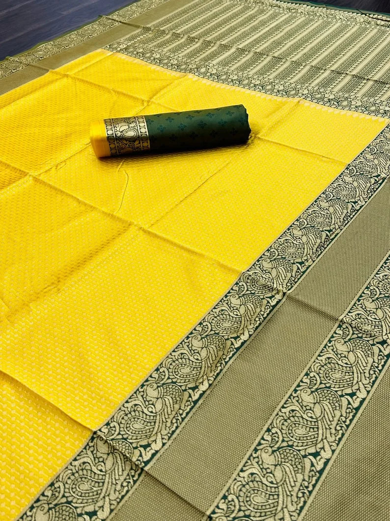 Yellow Banarasi Silk Saree for Traditional Wear