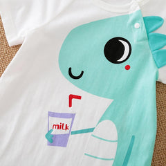 Blue and Yellow Dino Baby Romper – Soft Cotton for Boys and Girls