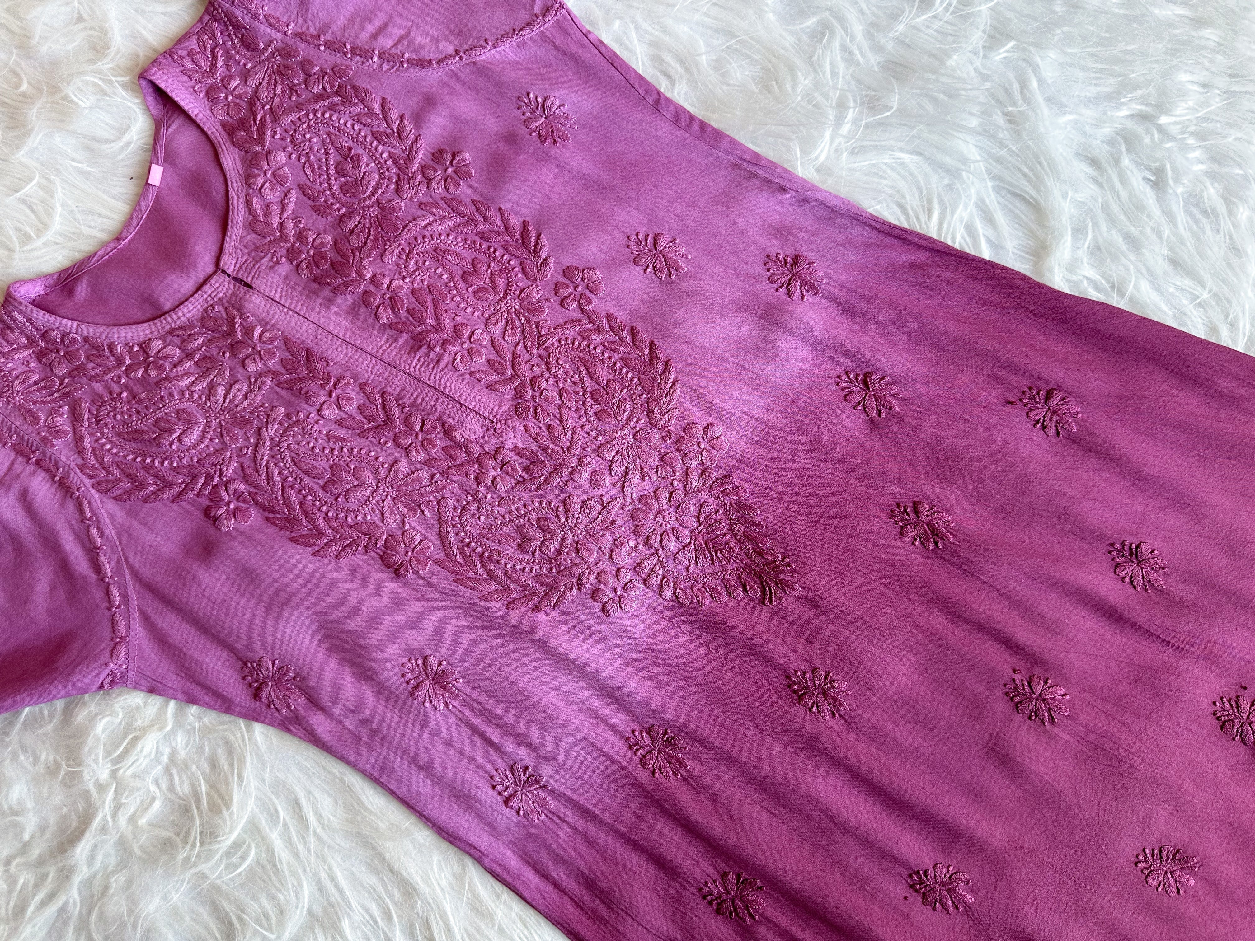 Alysha Burgundy Pink Ombre Long Rayon Kurta