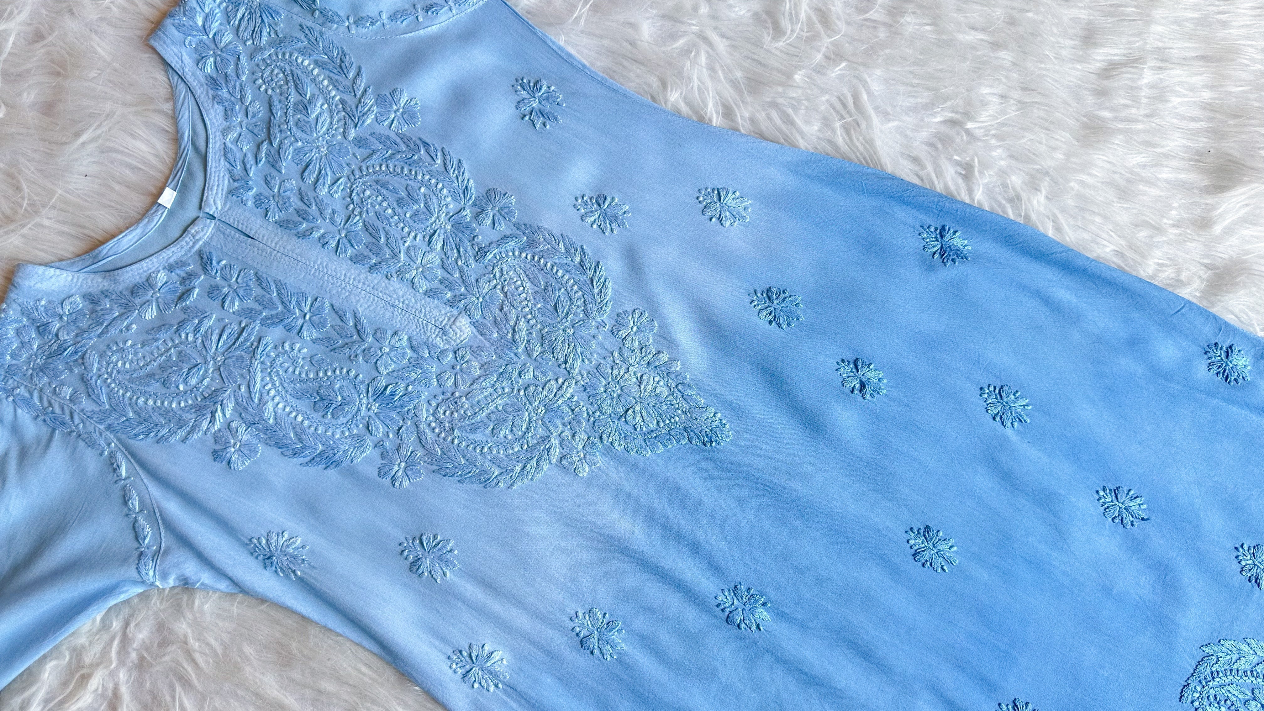 Alysha Ice Blue Ombre Long Rayon Kurta