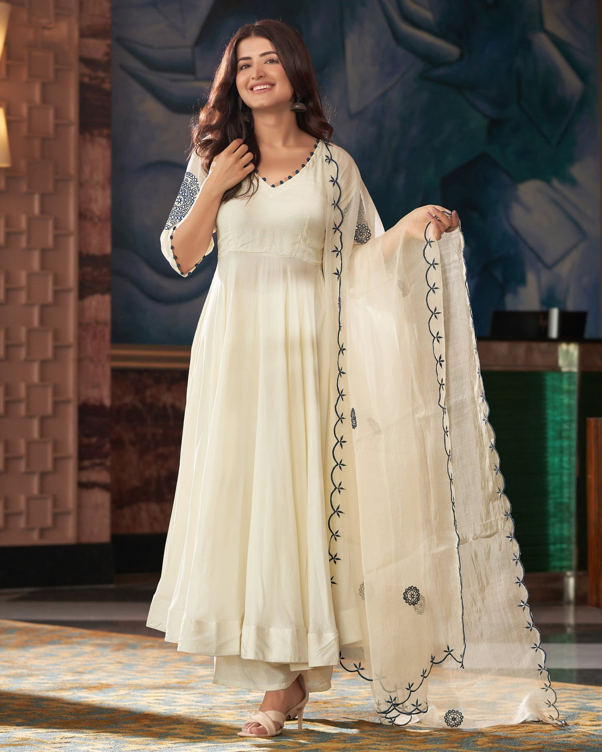 Exclusive Georgette Anarkali Suit with Mirror Work – 3-Piece Set