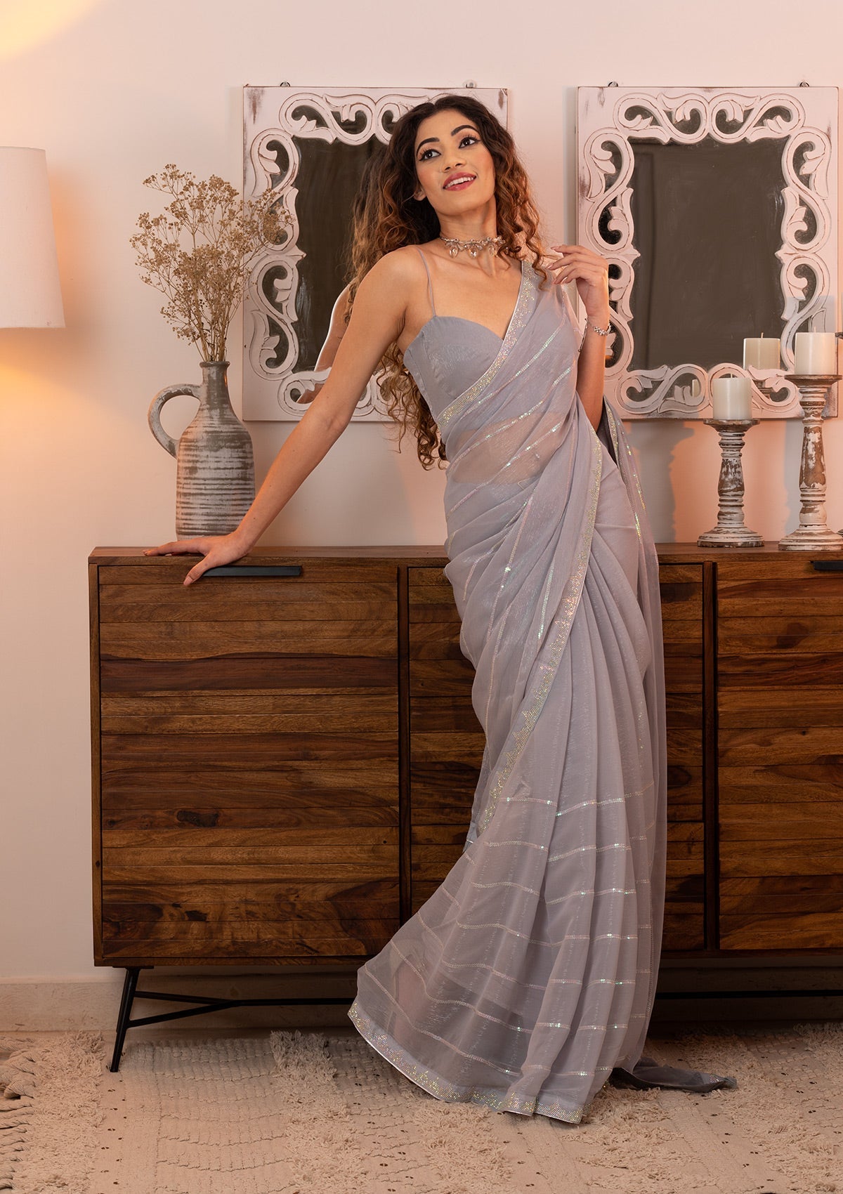 Light Blue Georgette Saree with Shimmering Sequins – Elegant & Playful