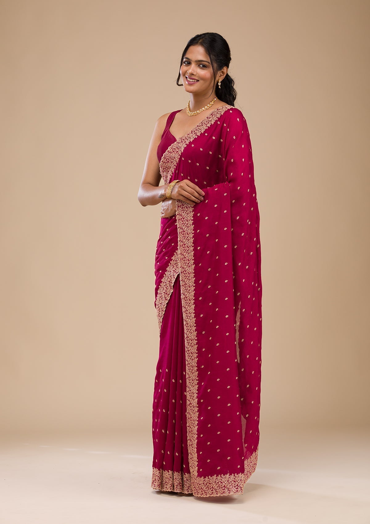 Red Soft Raw Silk Saree with Gold Zariwork – Elegant & Radiant