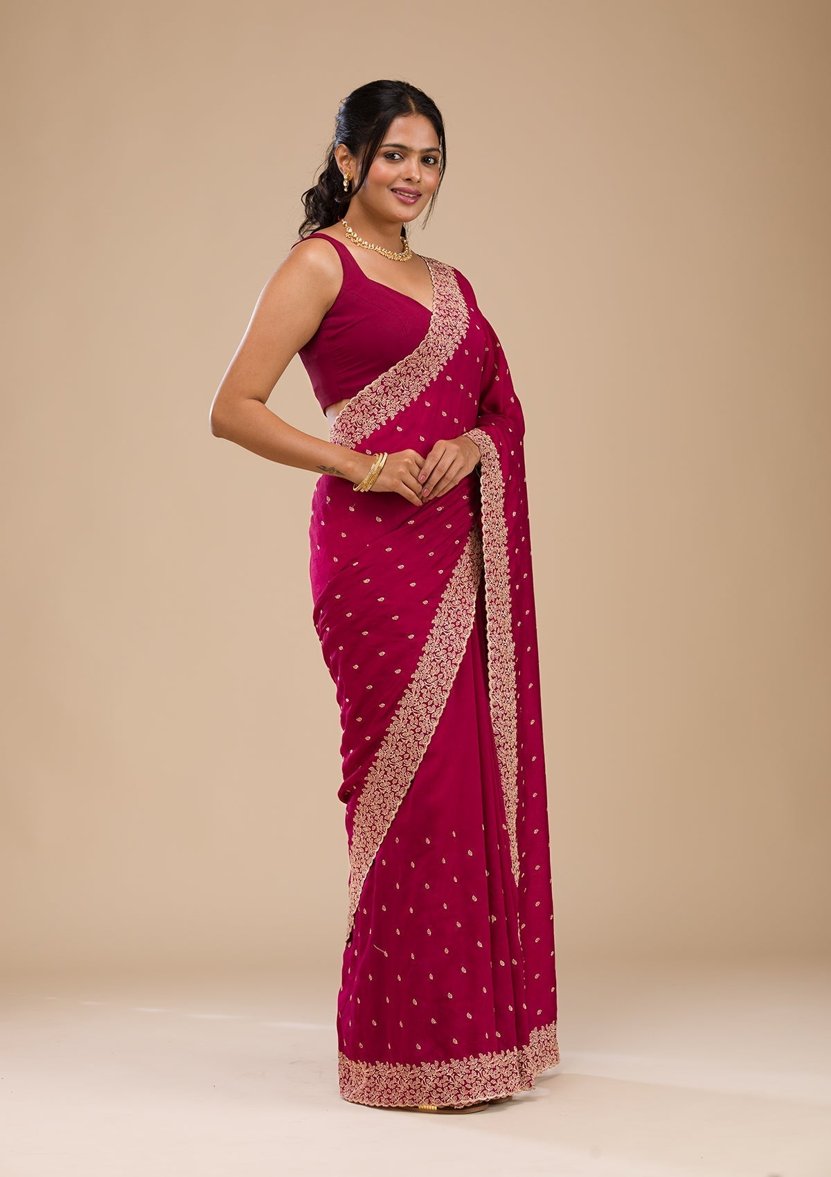 Red Soft Raw Silk Saree with Gold Zariwork – Elegant & Radiant