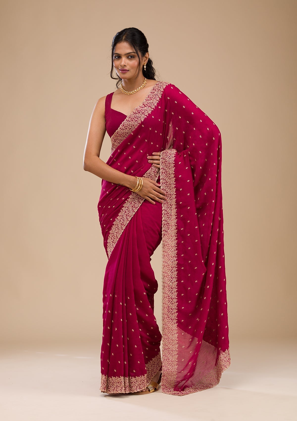 Red Soft Raw Silk Saree with Gold Zariwork – Elegant & Radiant