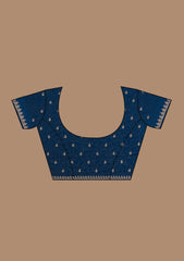 Navy Blue Raw Silk Saree with Gold Zariwork – Elegant & Vibrant