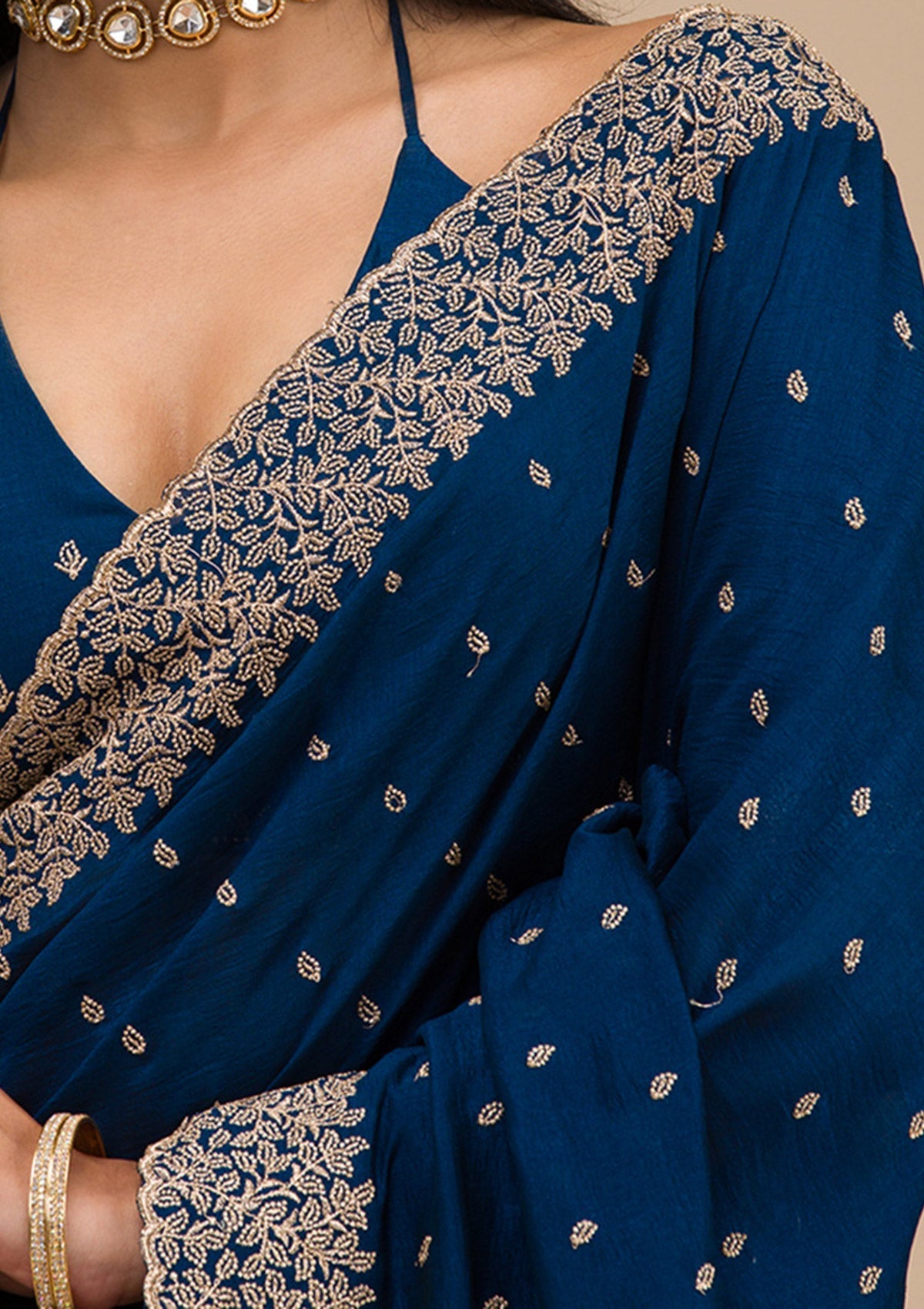 Navy Blue Raw Silk Saree with Gold Zariwork – Elegant & Vibrant