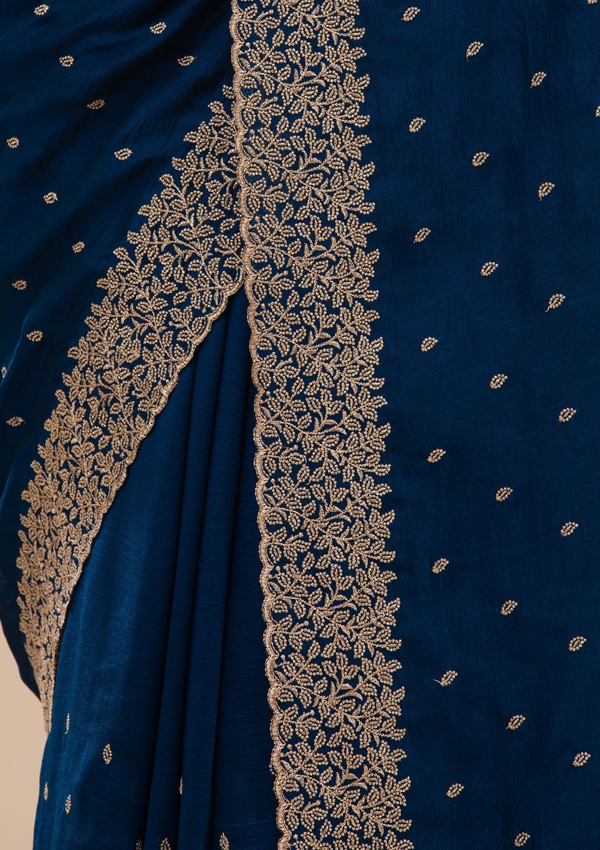 Navy Blue Raw Silk Saree with Gold Zariwork – Elegant & Vibrant