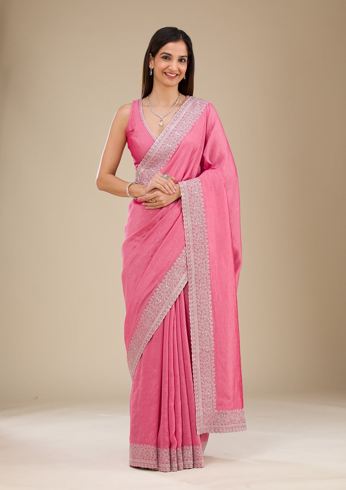 Pink Raw Silk Saree with Silver Zariwork – Elegant Traditional Wear