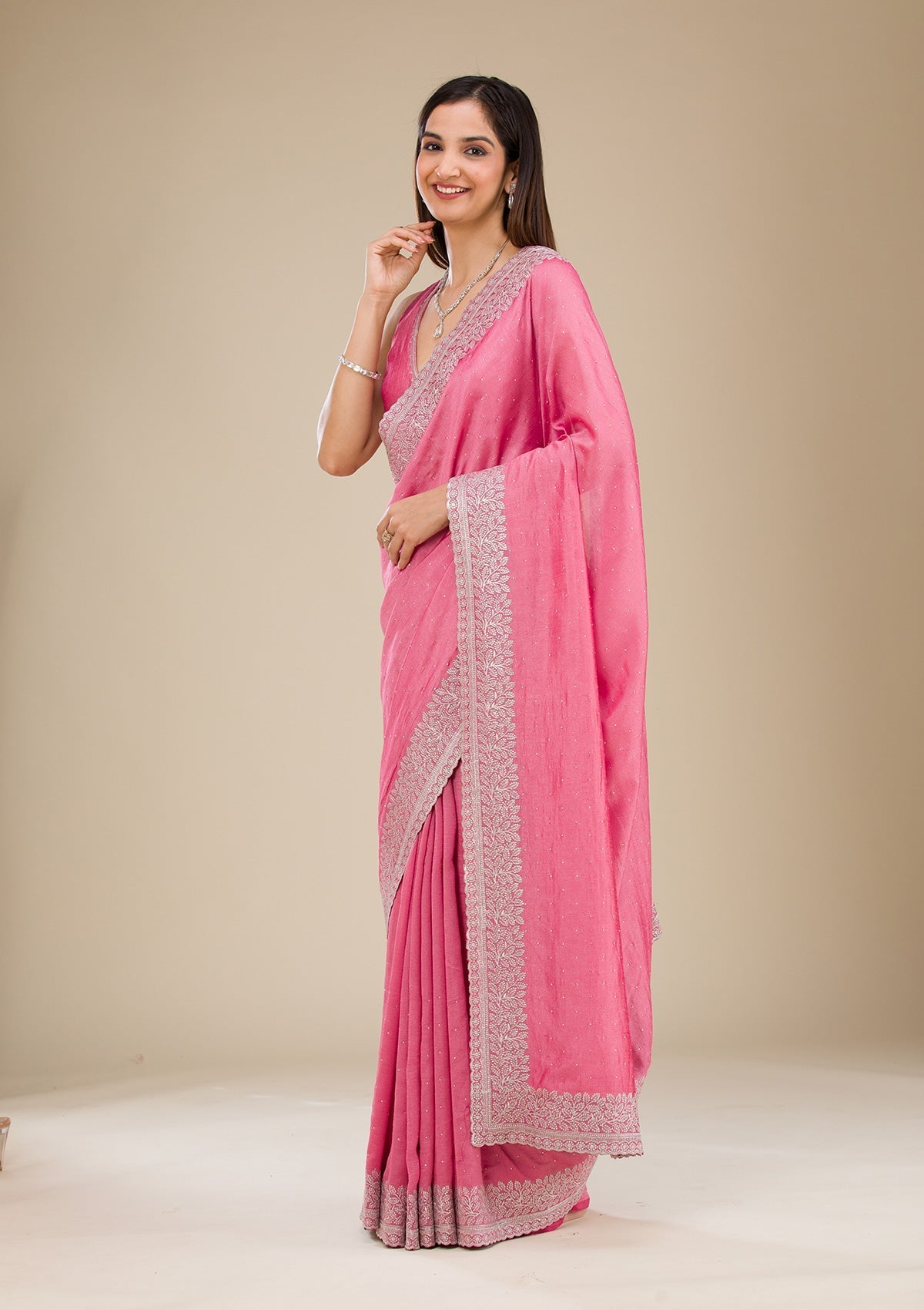 Pink Raw Silk Saree with Silver Zariwork – Elegant Traditional Wear