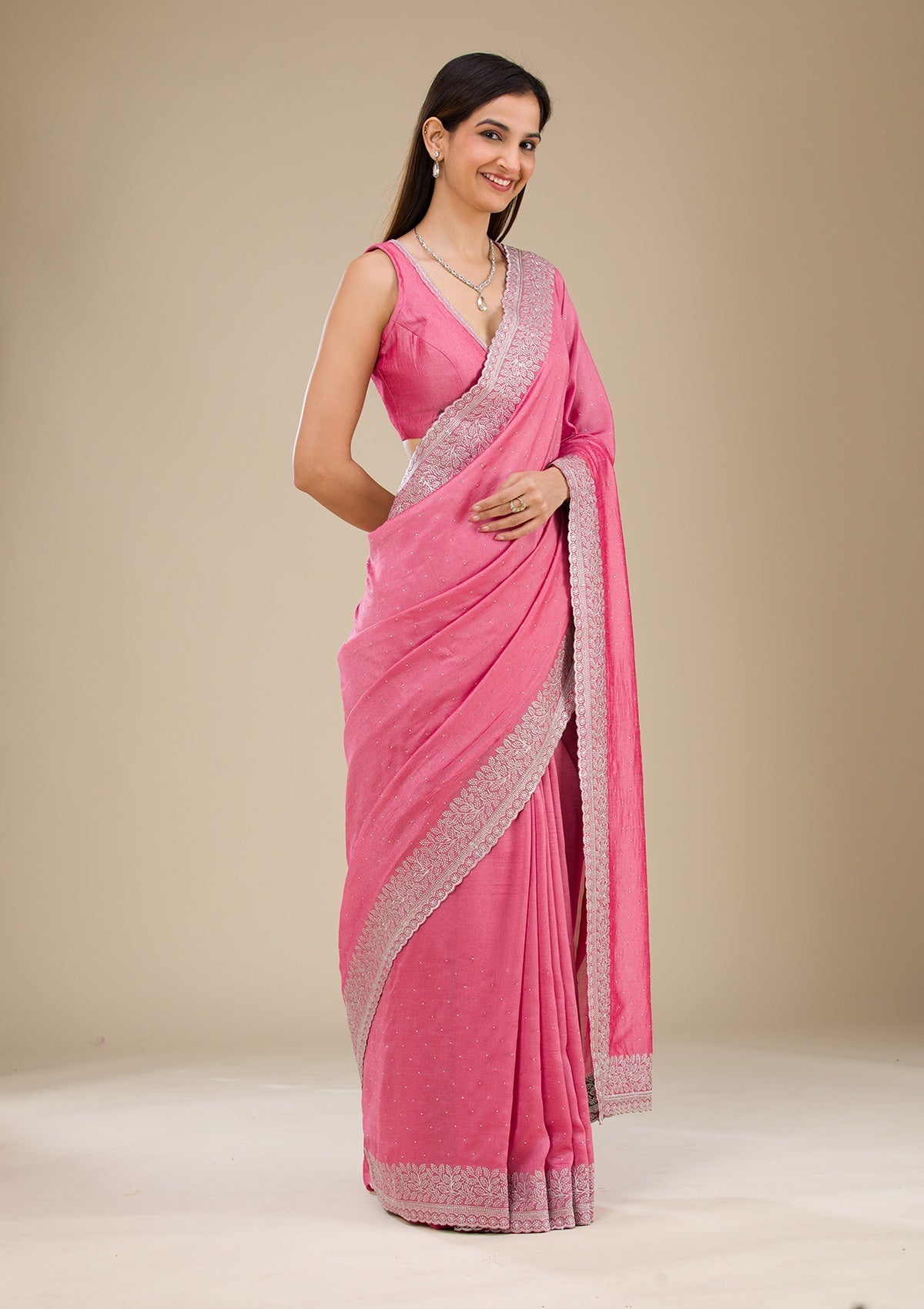 Pink Raw Silk Saree with Silver Zariwork – Elegant Traditional Wear