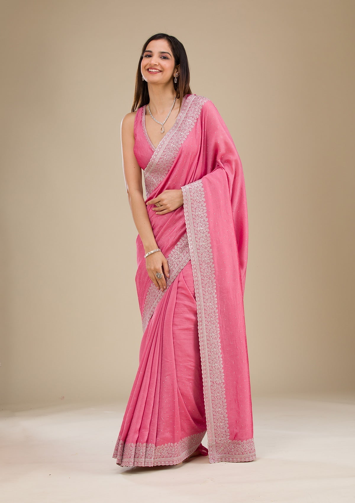 Pink Raw Silk Saree with Silver Zariwork – Elegant Traditional Wear