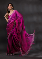Magenta Semi Crepe Saree with Silver Stonework – Elegant & Vibrant