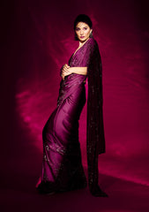 Magenta Semi Crepe Saree with Swarovski Embroidery – Elegant & Glamorous Ethnic Wear