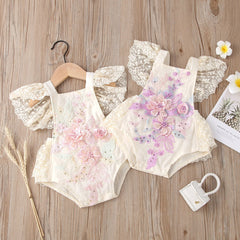 Enchanted Embroidered Lace Baby Girls Cotton Romper – Elegant and Comfortable Infant Outfit