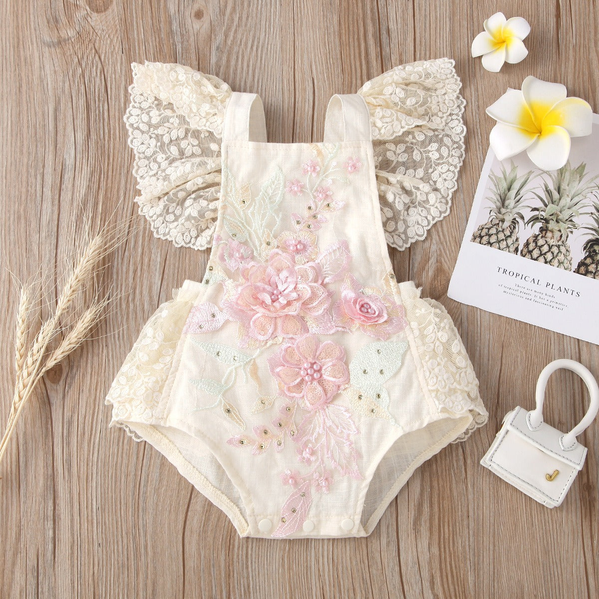 Enchanted Embroidered Lace Baby Girls Cotton Romper – Elegant and Comfortable Infant Outfit
