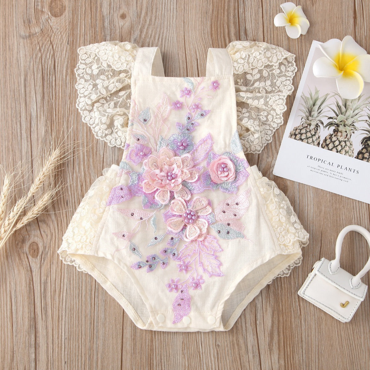Enchanted Embroidered Lace Baby Girls Cotton Romper – Elegant and Comfortable Infant Outfit