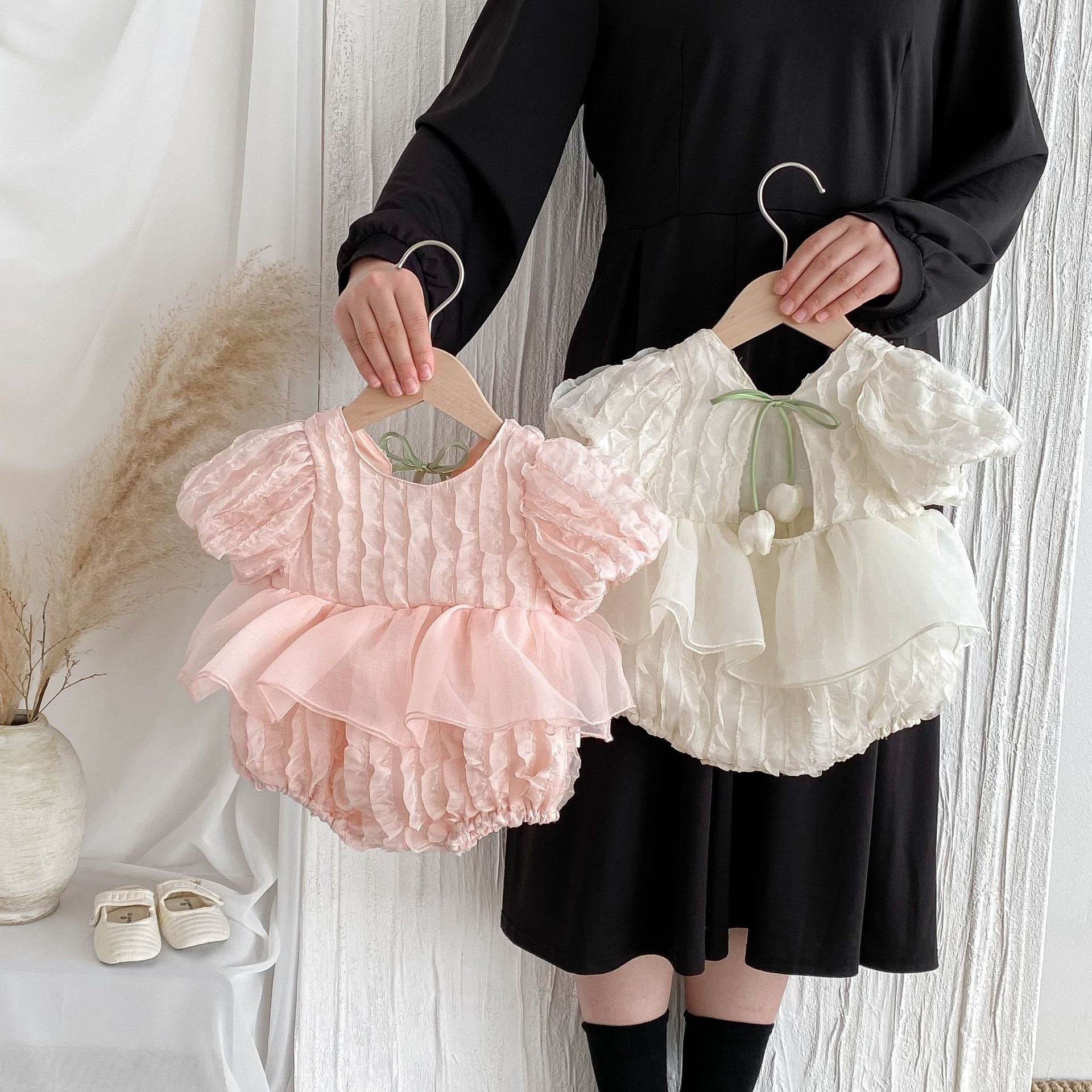 3D Tulips Baby Girls Lace Romper Dress – Soft Cotton Lined Outfit