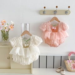3D Tulips Baby Girls Lace Romper Dress – Soft Cotton Lined Outfit