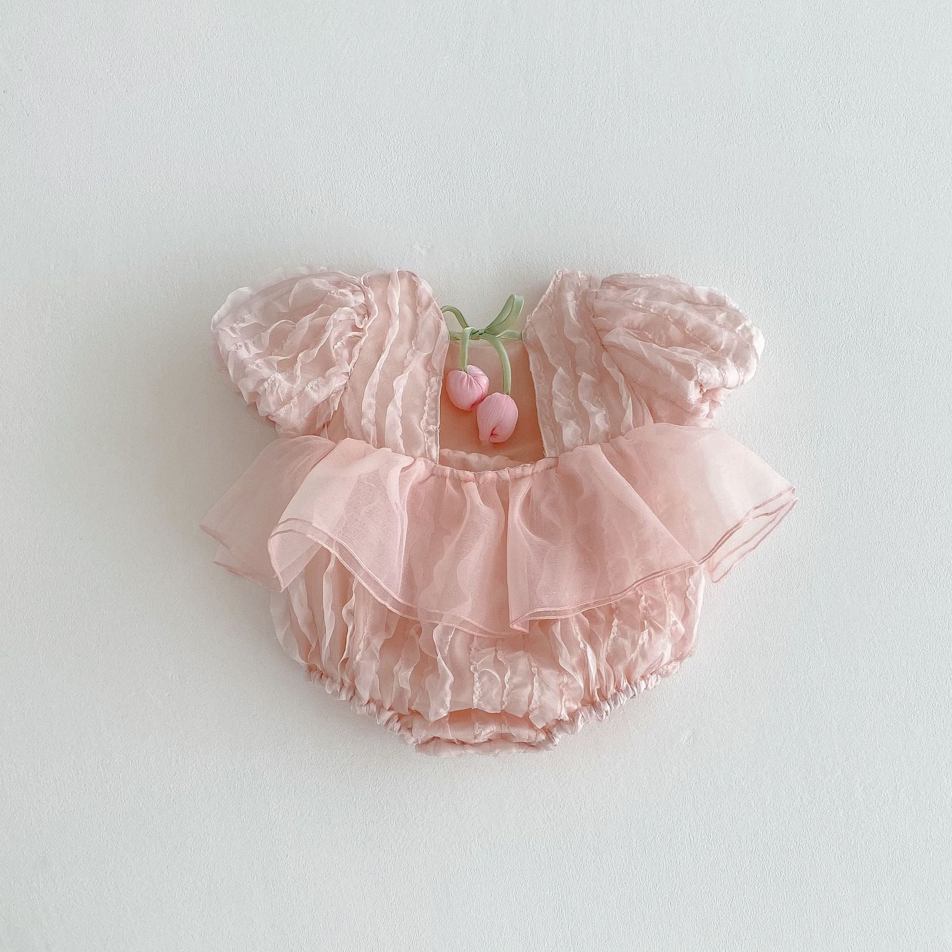3D Tulips Baby Girls Lace Romper Dress – Soft Cotton Lined Outfit