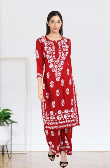 Lali Modal Chikankari Kurti Set