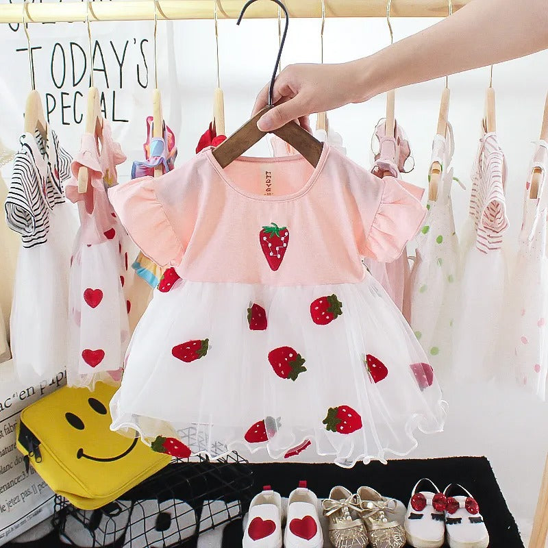 Baby Girls Strawberry Dress – Soft Cotton Outfit