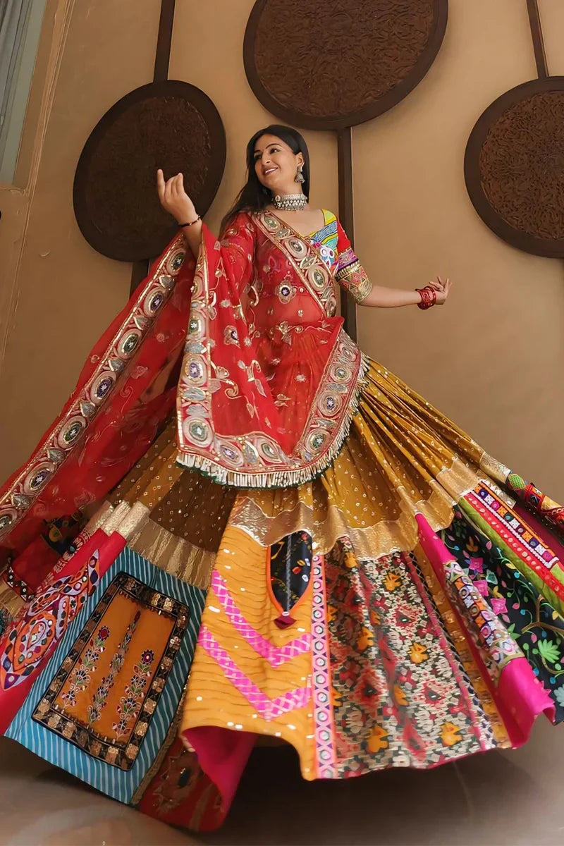 Gujarati Style Real Mirror Work Chaniya Choli For Navratri