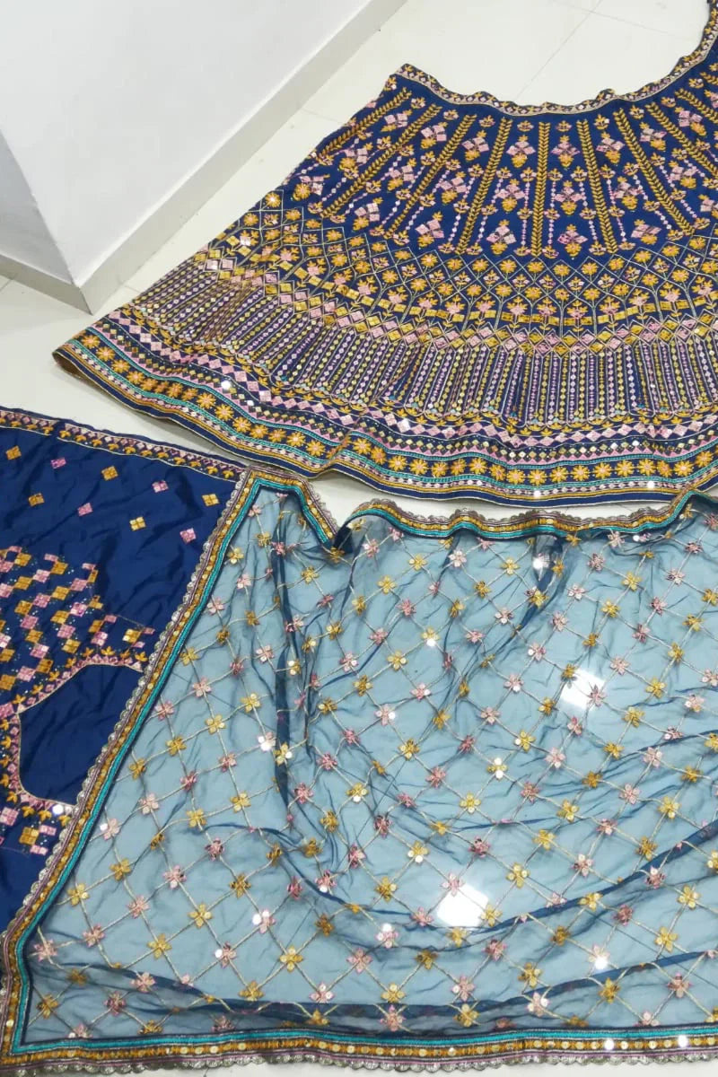 Heavy Flare Navy Blue Colour Chaniya Choli For Bridal