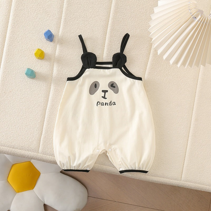 Panda Sleeveless Baby Girls Romper – Soft Cotton Summer Outfit for Newborns and Toddlers
