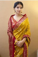 Yellow Printed Woven Design Kanjivaram Jacquard Saree