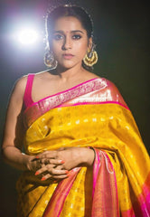 Yellow Chesta Soft Silk Saree with Woven Design