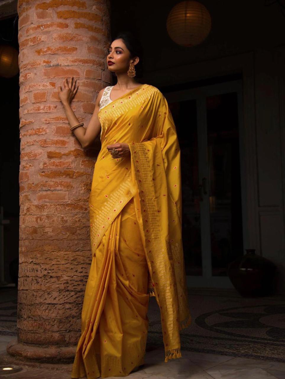 Yellow Zari Weaving Soft Silk Jacquard Saree