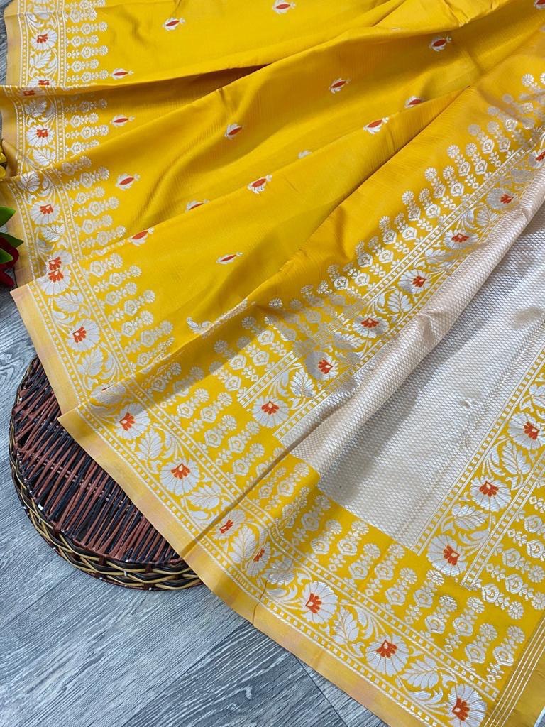 Yellow Zari Weaving Soft Silk Jacquard Saree