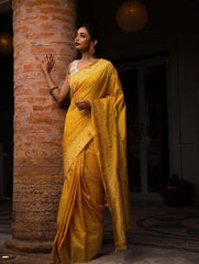 Yellow Zari Weaving Soft Silk Jacquard Saree