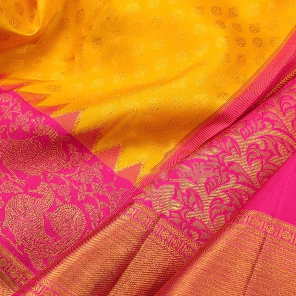 Yellow Jacquard Soft Silk Saree with Peacock Design