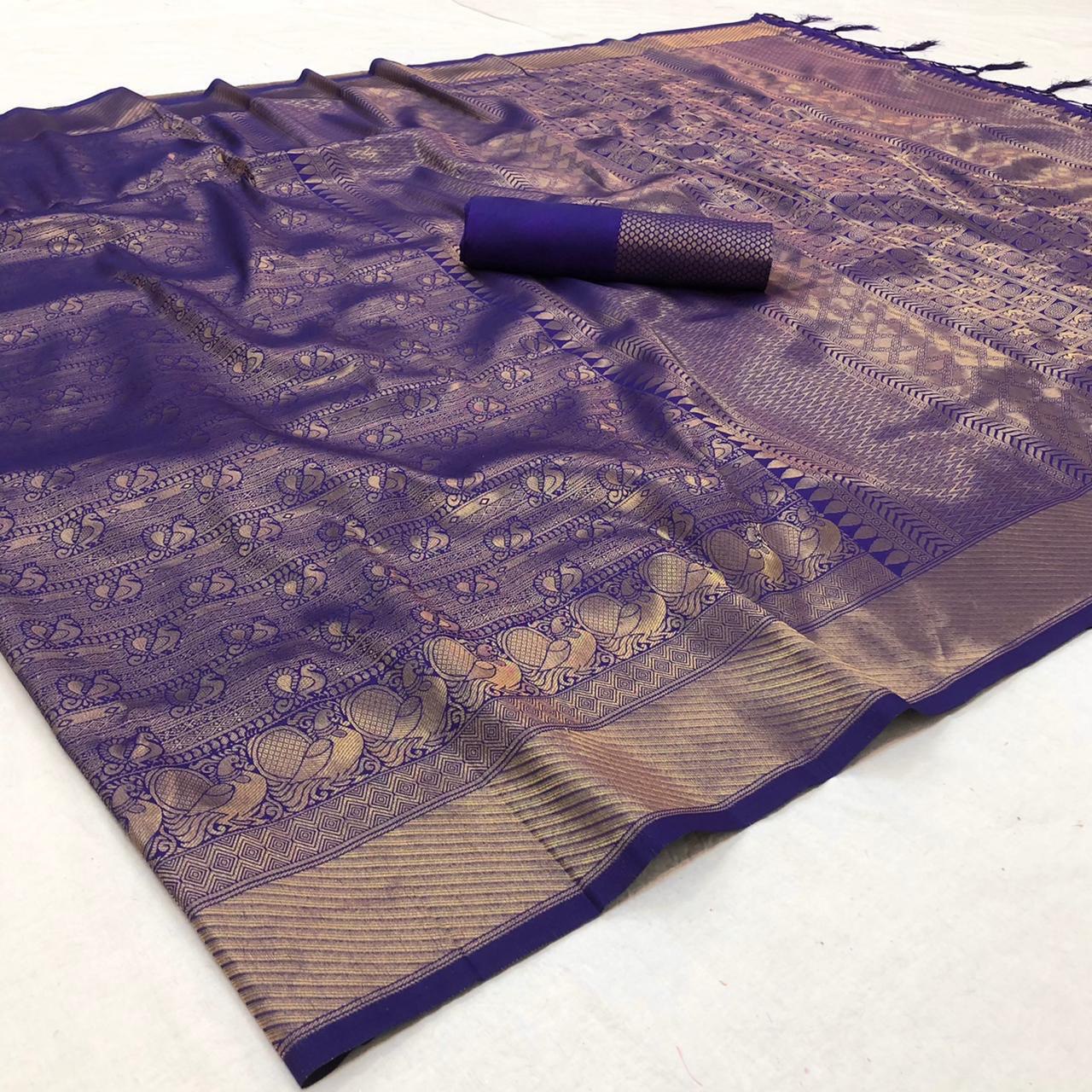 Zari Weaving Pure Silk Saree with Attractive tassels