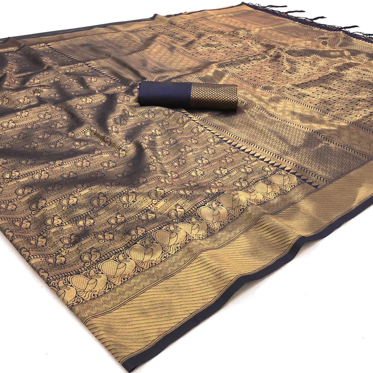 Zari Weaving Pure Silk Saree with Attractive tassels