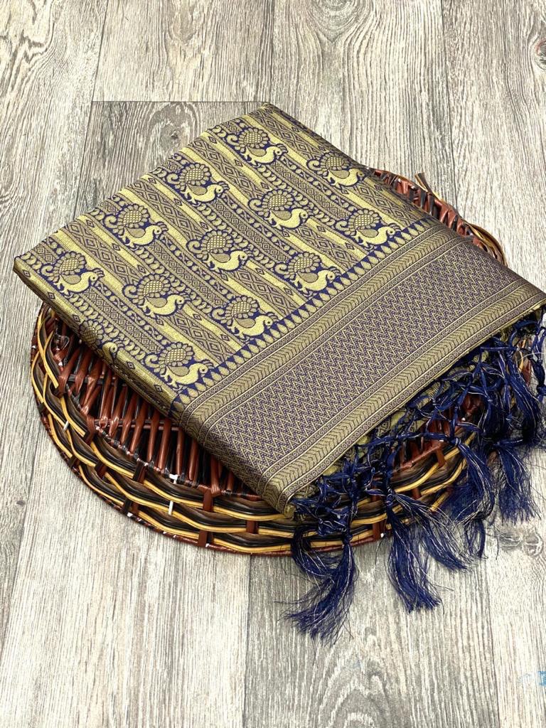 Zari Weaving Pure Silk Saree with Attractive tassels