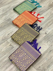 Zari Weaving Pure Silk Saree with Attractive tassels