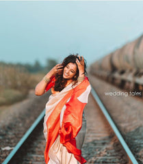 White Kanchipuram Lichi Silk Banarasi Saree with Blouse