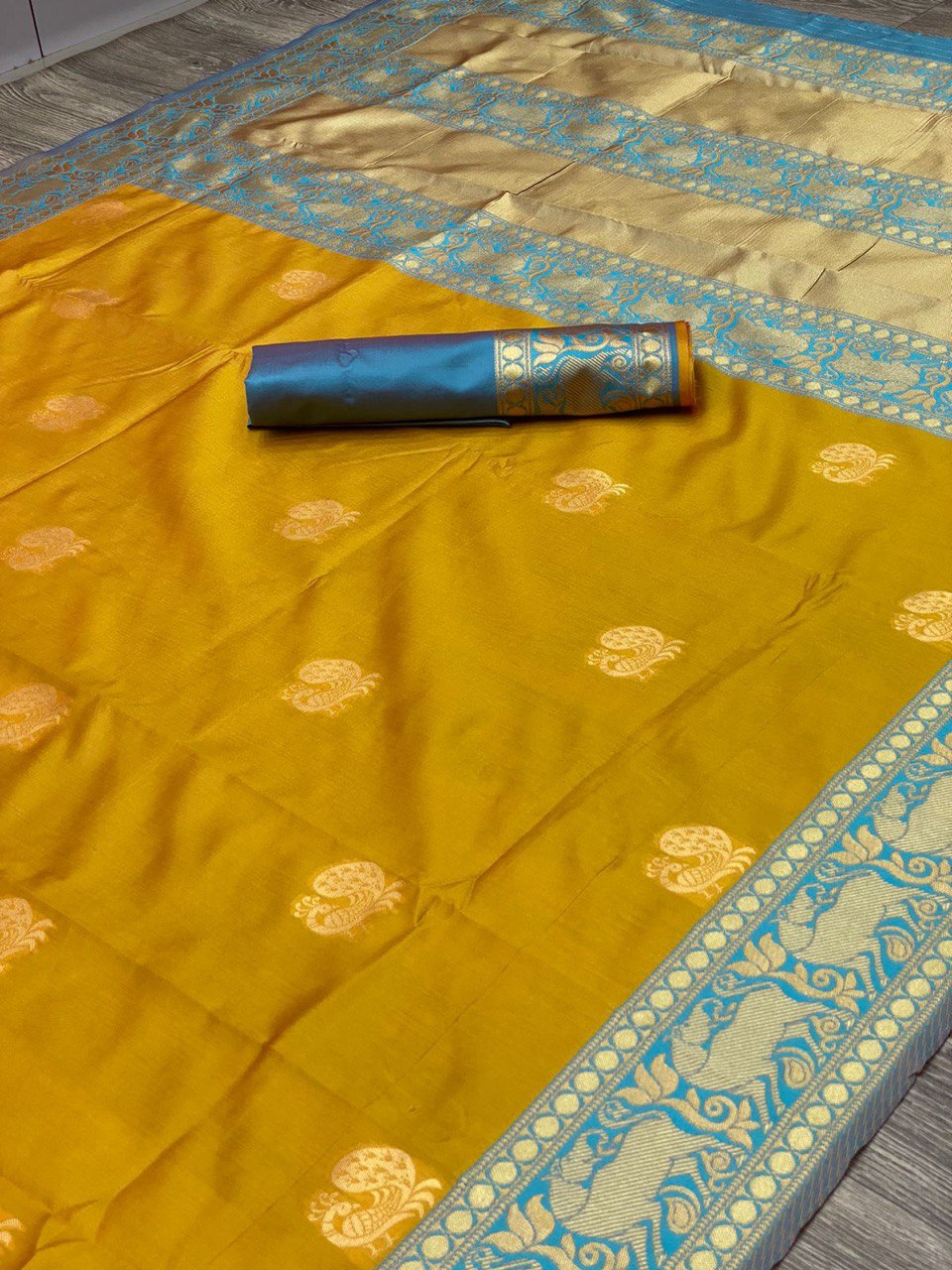 Yellow Zari Woven Banarasi Soft Silk Saree
