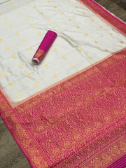 White Golden Zari Weaving Soft Silk Kanjivaram Saree