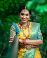 Yellow Banarasi Soft Silk Jacquard Wedding Saree