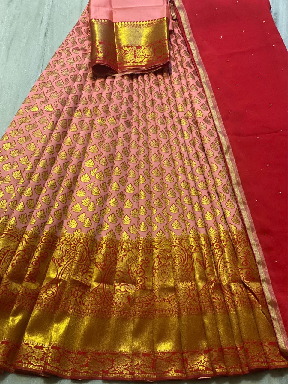 Zari Jacquard Work Kanjivaram Soft Silk Half Saree