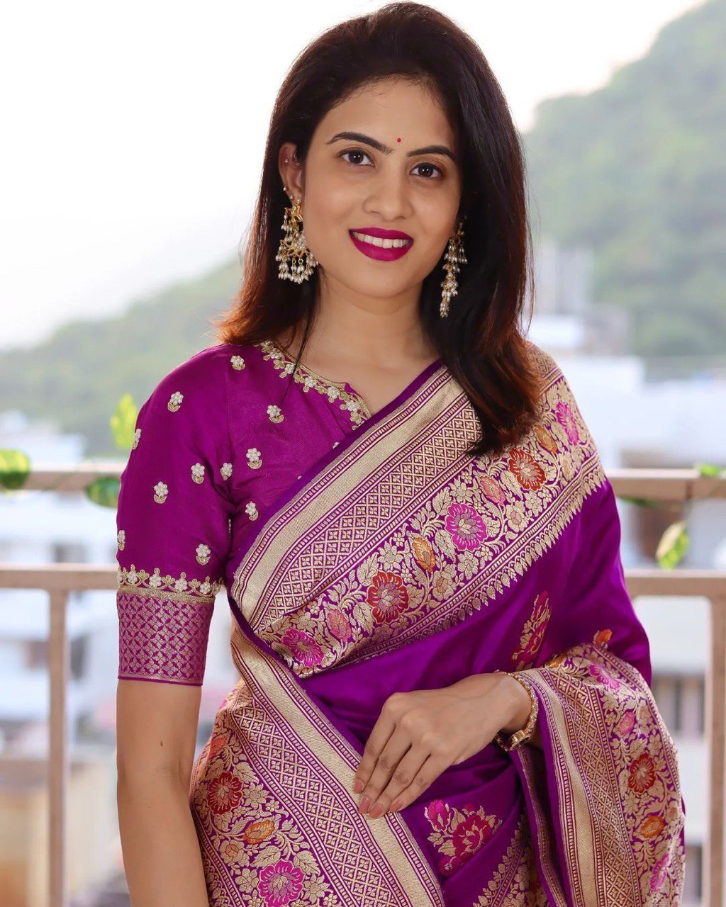 Wine Traditional Soft Silk Wedding saree