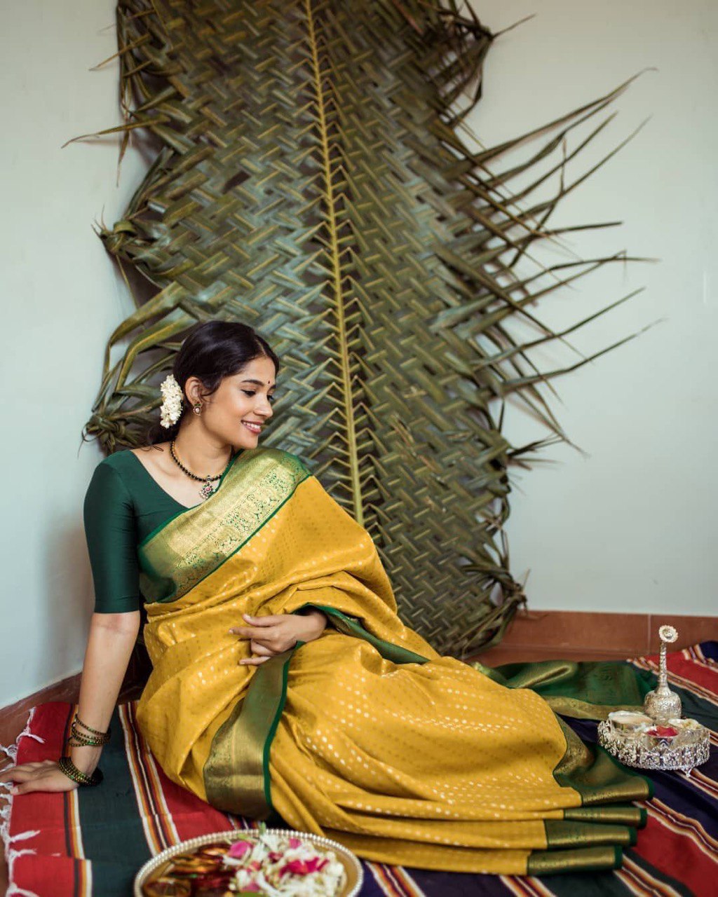 Yellow Digital Printed Kanjivaram Jacquard Saree