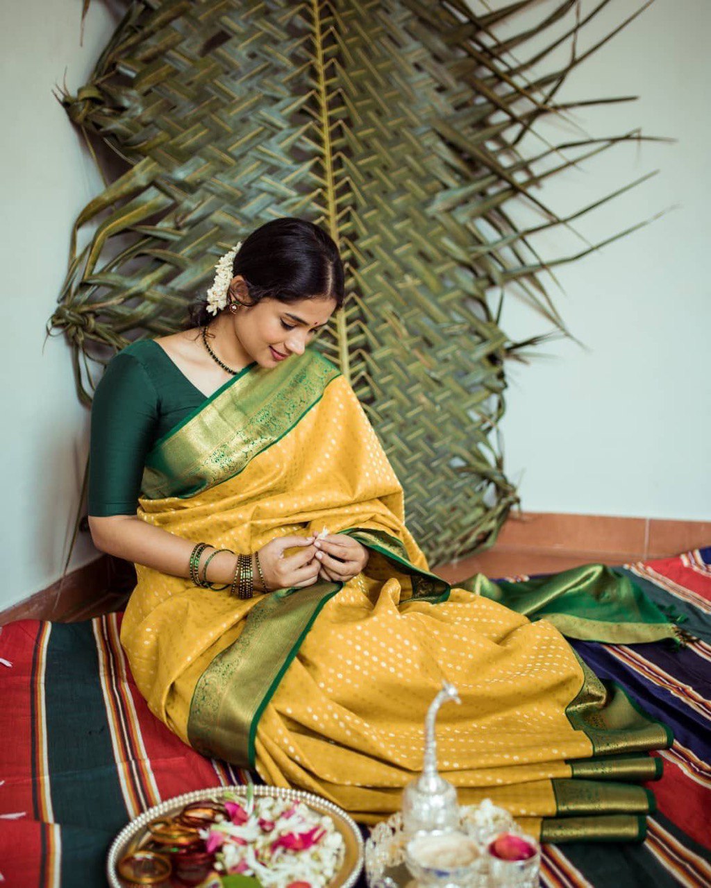 Yellow Digital Printed Kanjivaram Jacquard Saree