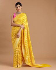 Woven Design Soft Silk Yellow Paithani Jacquard Saree