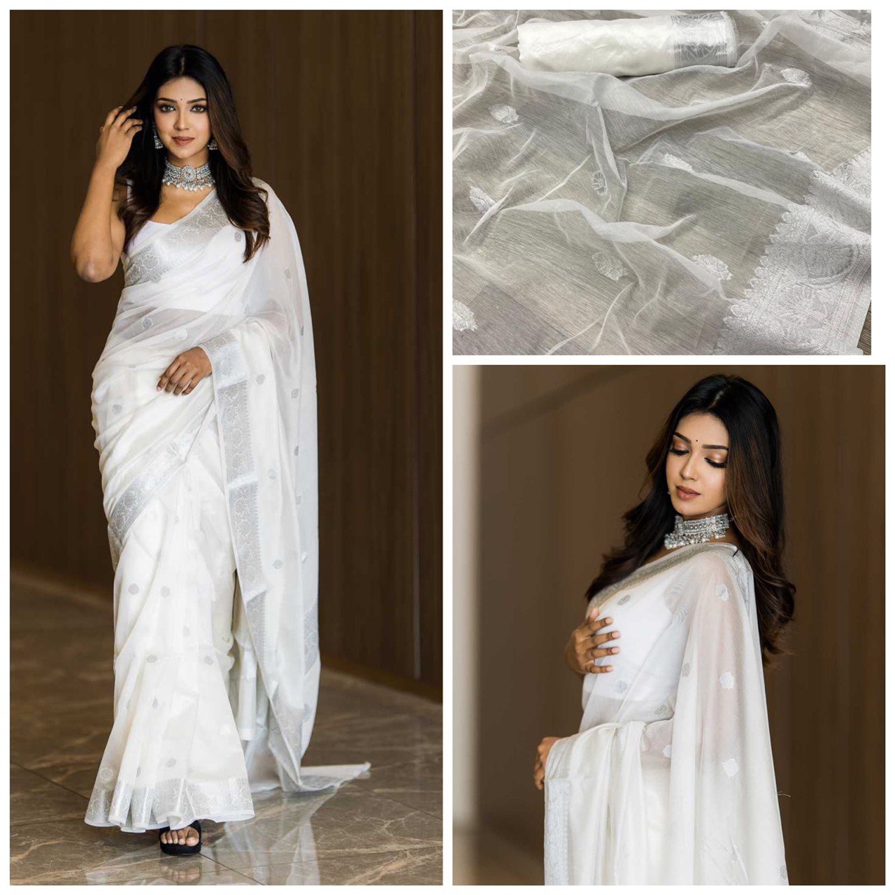 White Soft Silk Pure Khadi Fabric Saree with Art Silk Blouse